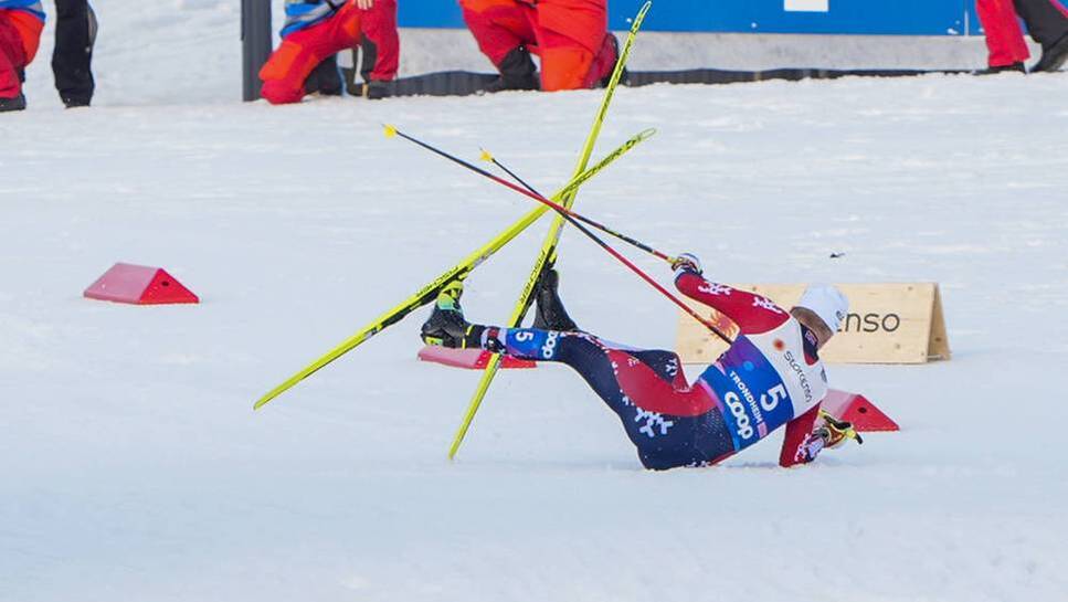 Martin Lowstrom Nyenget fell in the 50-kilometer race