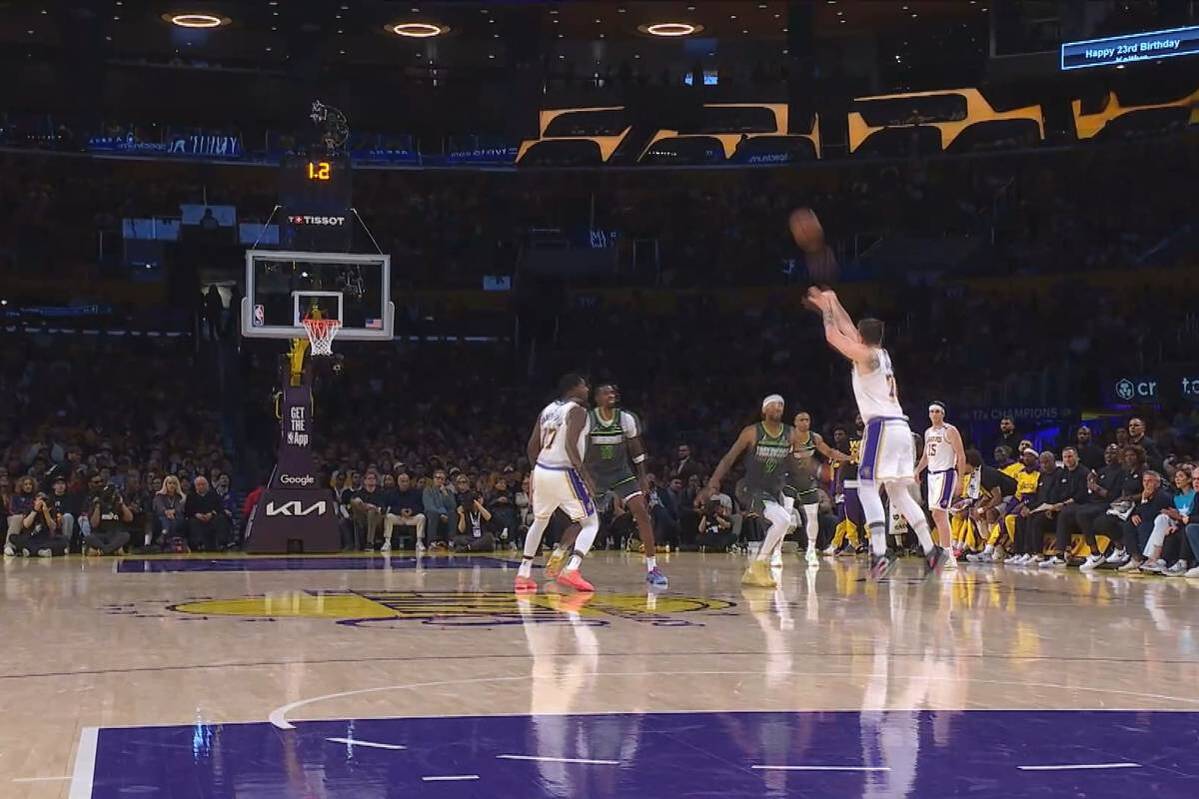Luka Doncic meets the center line for the Lakers