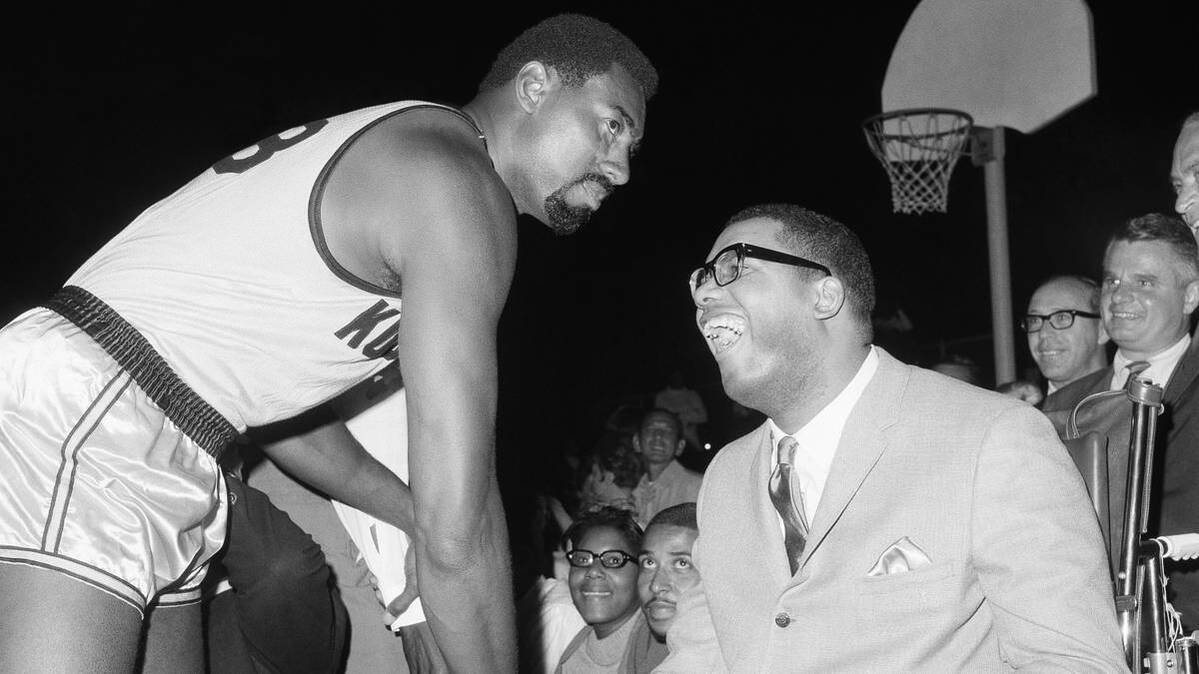 Maurice Stokes (right) and Wilt Chamberlain in a benefit game