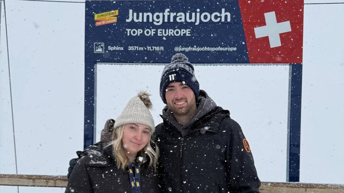 Luke Humphries with his fiancée kaylie on the observation deck of the "Jungfraujoch - Top of Europe" in the Bernese Alps.