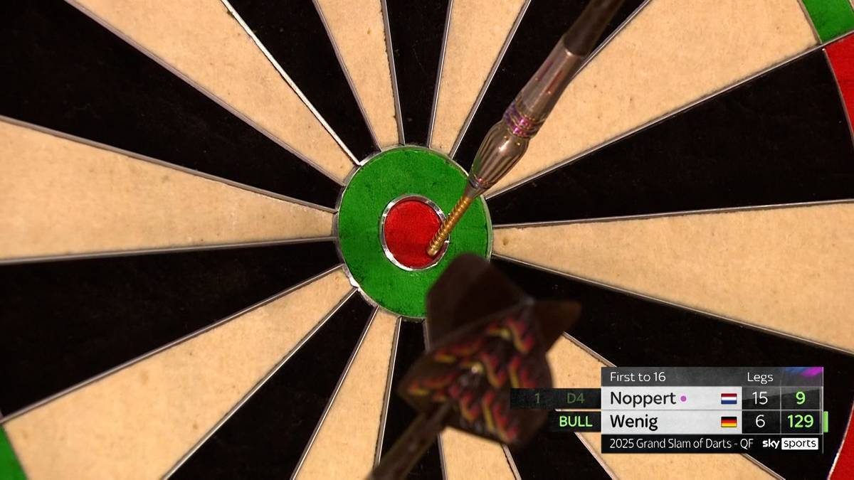 Lukas Wenig misses another coup at the Grand Slam of Darts. The 31-year-old clearly loses his quarter-final against Dutchman Danny Noppert in Wolverhampton, England.