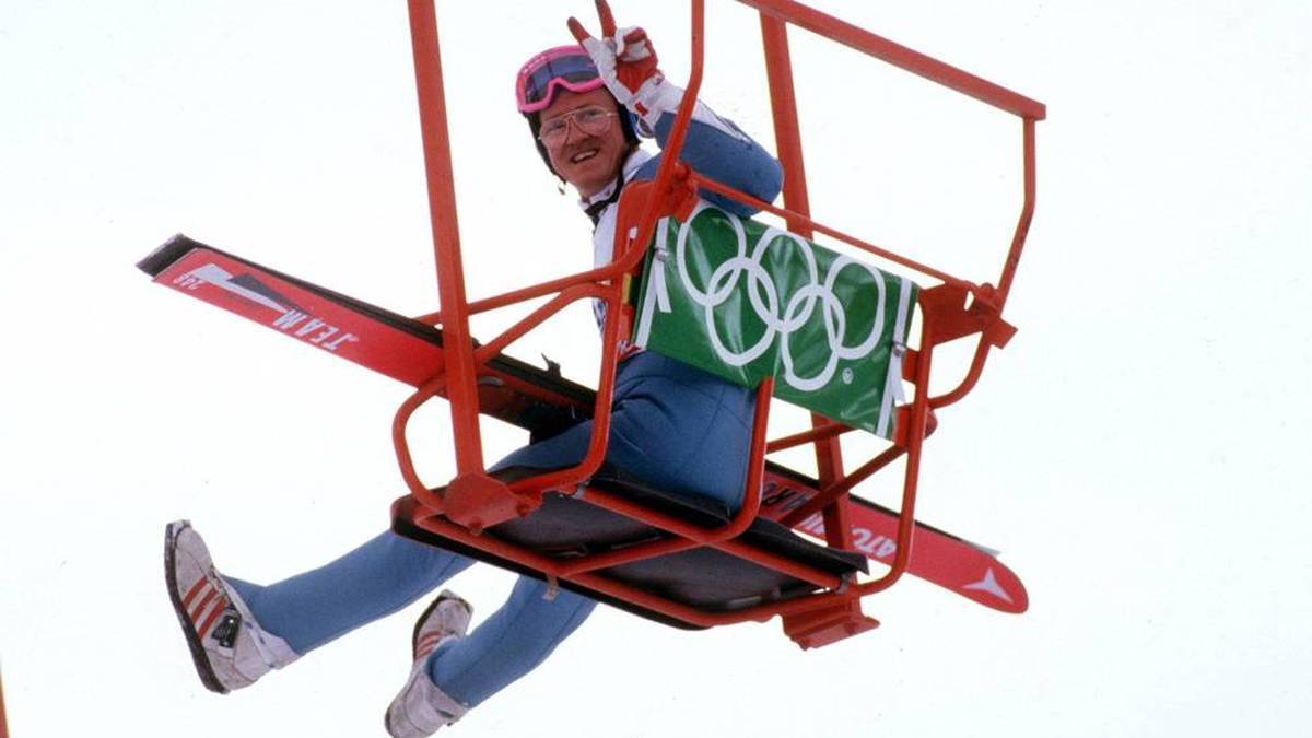 The distinctive eyeglass lenses were the trademark of Michael Edwards