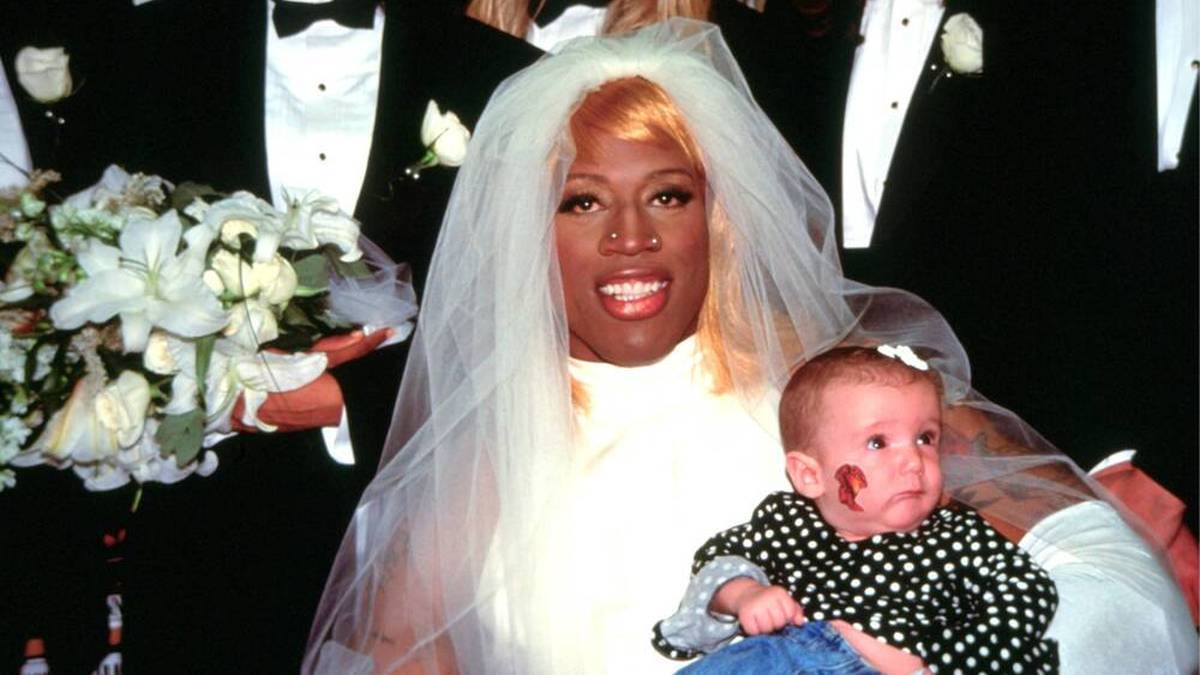 Dennis Rodman was photographed in a wedding dress in 1996
